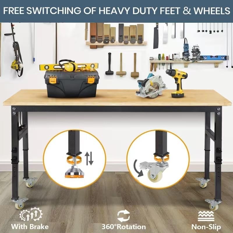 70" Adjustable Work Bench, Workbench Heavy-Duty Work Table for Garage, Home