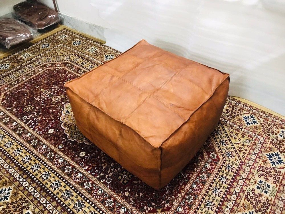 Authentic Moroccan Leather Pouf Handcrafted Boho Ottoman Genuine Leather Unstuff