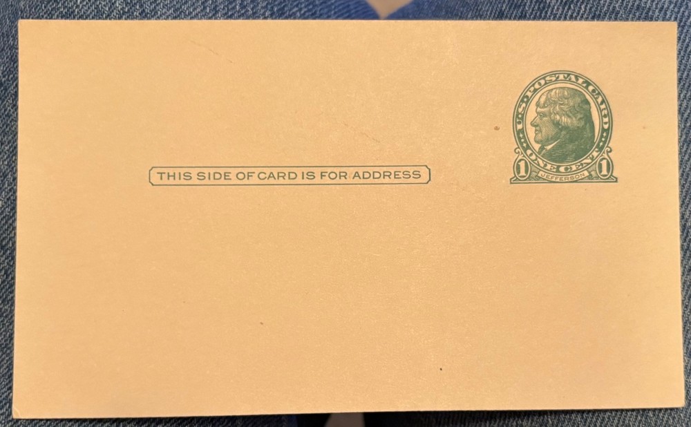 1-cent Thomas Jefferson postal card UX27 Mint Unhinged