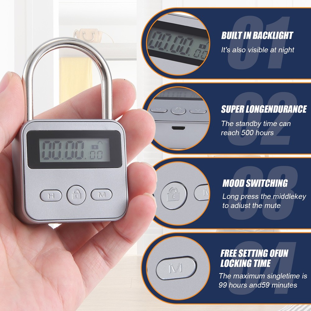 Metal Timer Lock LCD Display Multi-Function Electronic Time 99 Hours Max3874
