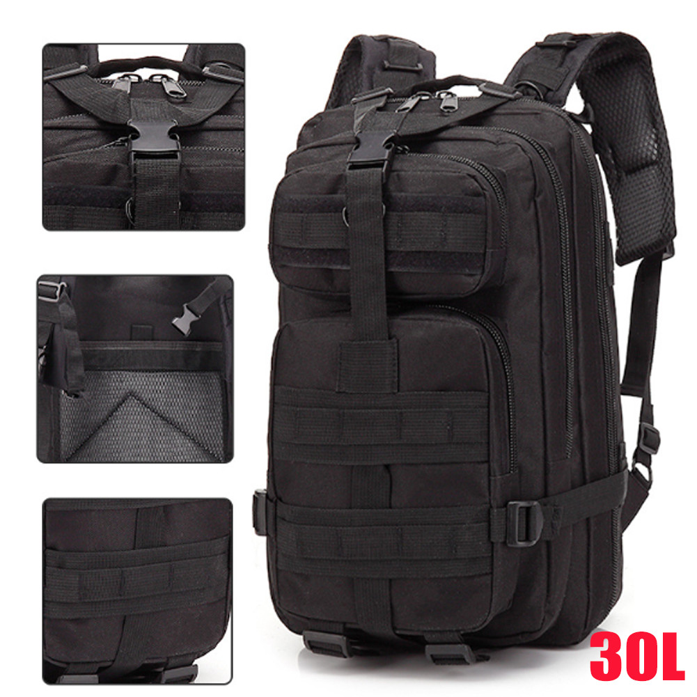 30L Military Black Tactical Backpack Rucksack Camping Hiking Bag Outdoor Travel