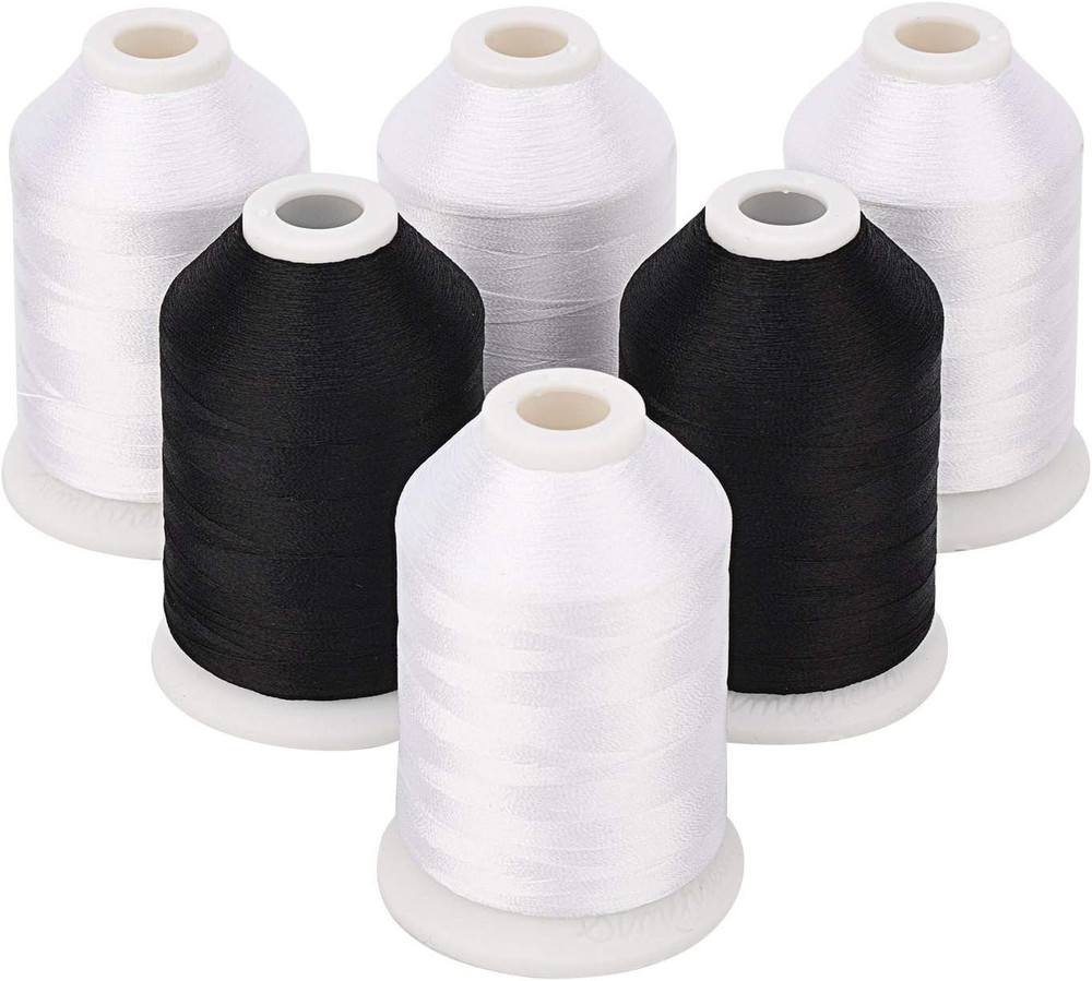 Simthread 4 White 2 Black 60WT Sewing Bobbin Fill Machine Embroidery Thread - 15