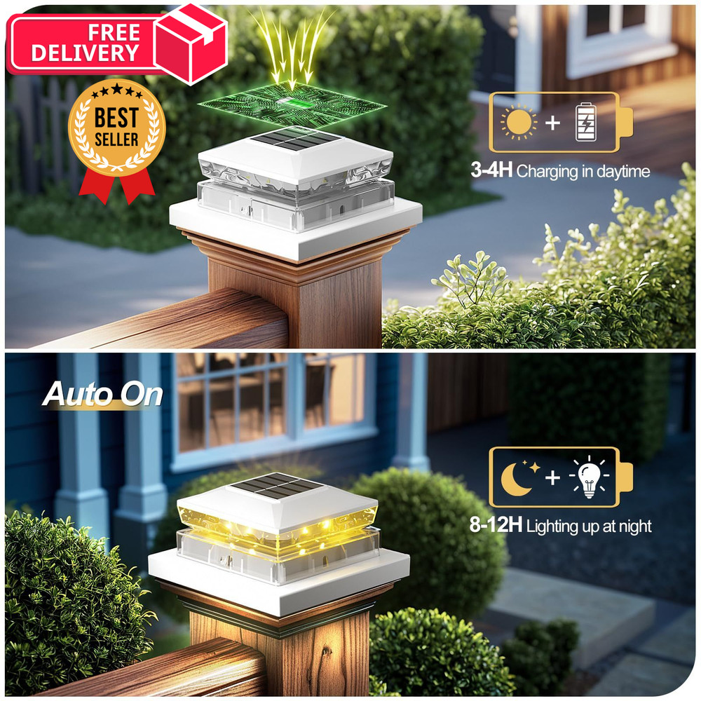 Solar Post Cap Light 8 Packs, Waterproof Powered Fence 8pack, White