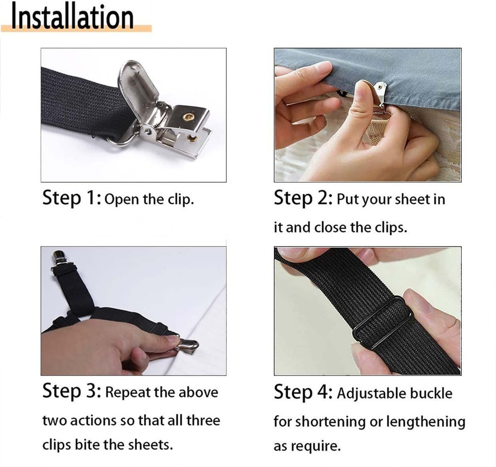 Sheet Fasteners, Adjustable Elastic Bed Sheet Holder Straps for Full,Queen,King