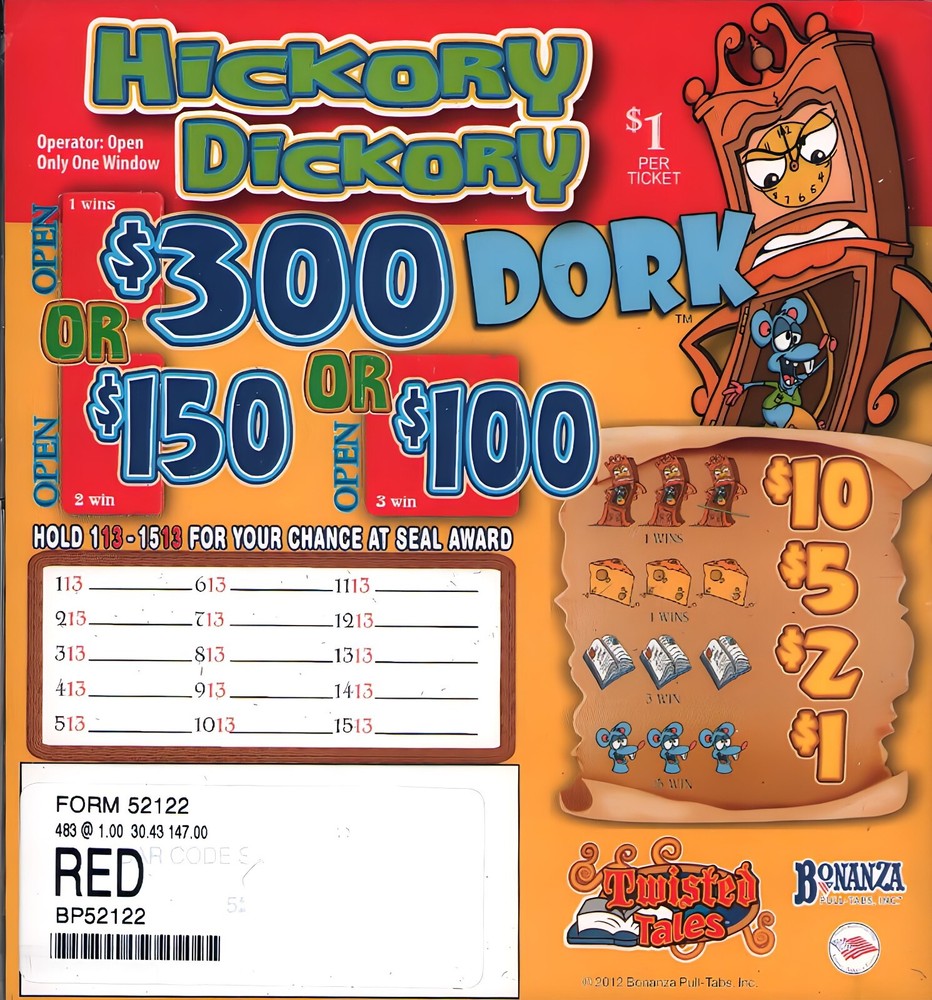Pull Tab Ticket - Hard Card - Game - Hickory Dickory Dork - 483 ct