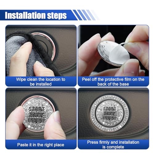 Bling Crystal Car Engine Start Ring Sticker, Sparkling Rhinestone Push White