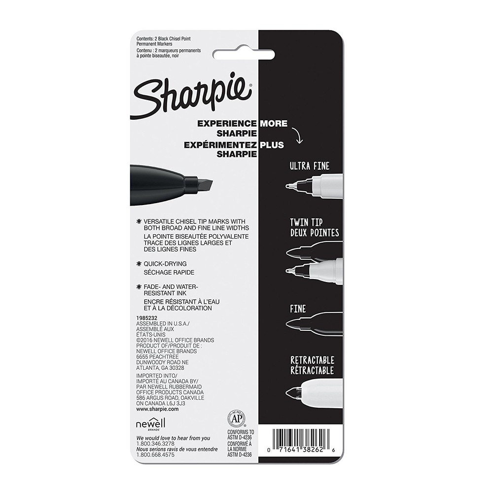 NEW Sharpie 2 Black Chisel Tip Permanent Markers (3 Pack)