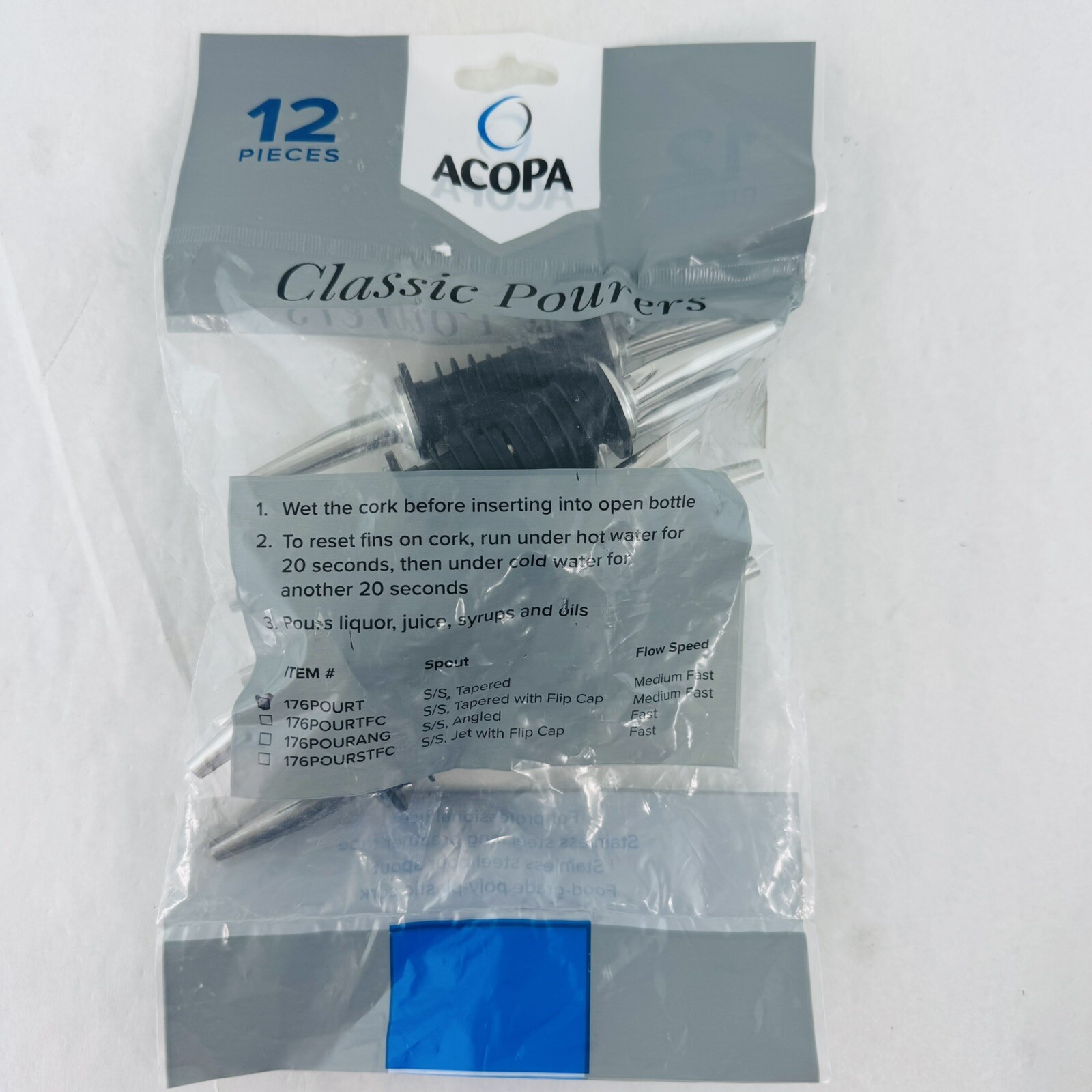 Stainless Steel Classic Bottle Pourers W/Tapered Spout 12 Pack Pourer