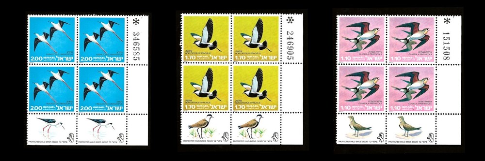 ISRAEL 1975 PROTECTED WILD BIRDS #577-579 TAB BLOCKS RT MNH