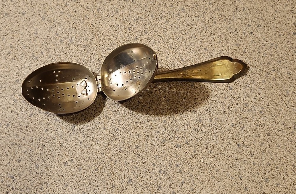 Antique Nickel Tea Strainer Spoon Infuser Marked