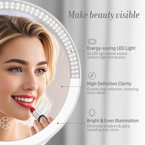 Magnifying Mirror with Light, 10X / 1X Double Sided Makeup Mirror, White