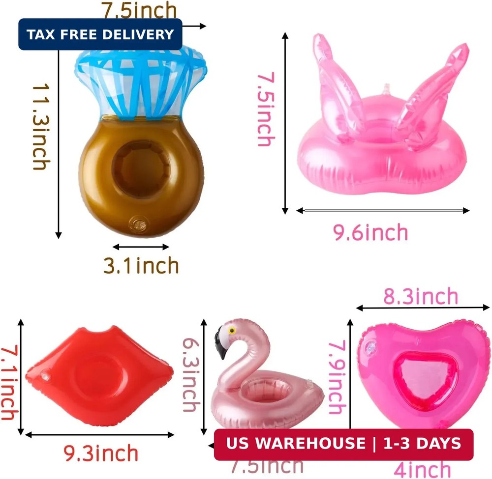 Grobro7 12Pack Inflatable Pool Drink Holder Floating Coasters Multi Shape Swimmi