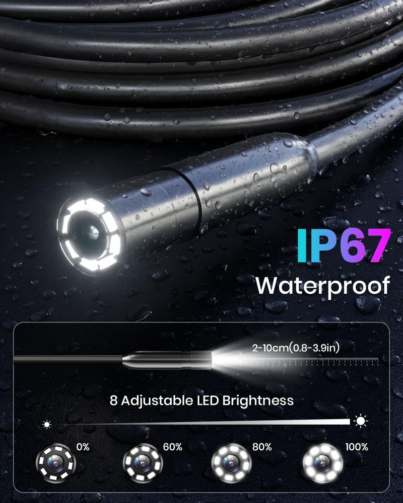 Endoscope Camera with Light,Borescope Cameras 4.3" IPS 1920P HD black