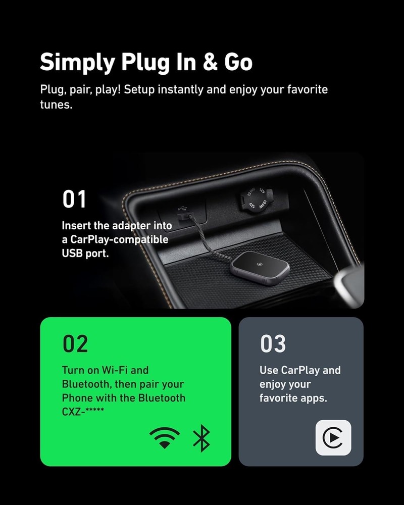 2 in 1 Wireless Carplay Adapter & Android Auto Wireless Adapter, 2025 Bluetooth