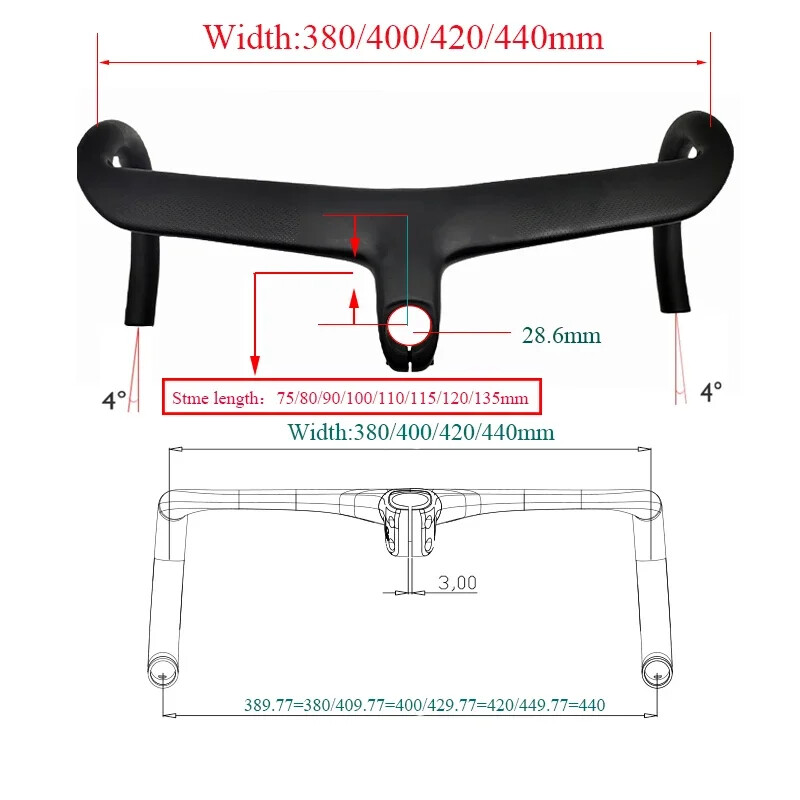 Full Internal Cable Routing Road Bicycle Handlebar Carbon Integrated Cockpit Bar