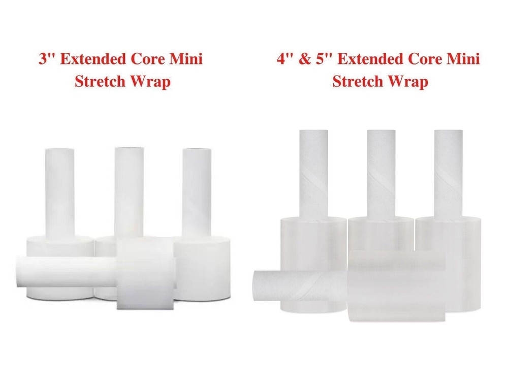 Extended Core Mini Stretch Wrap Shrink Film Clear with Handle - Size & Rolls