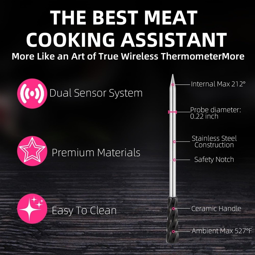 Wireless Smart Meat Thermometer With Bluetooth | Long Range | Measures Internal