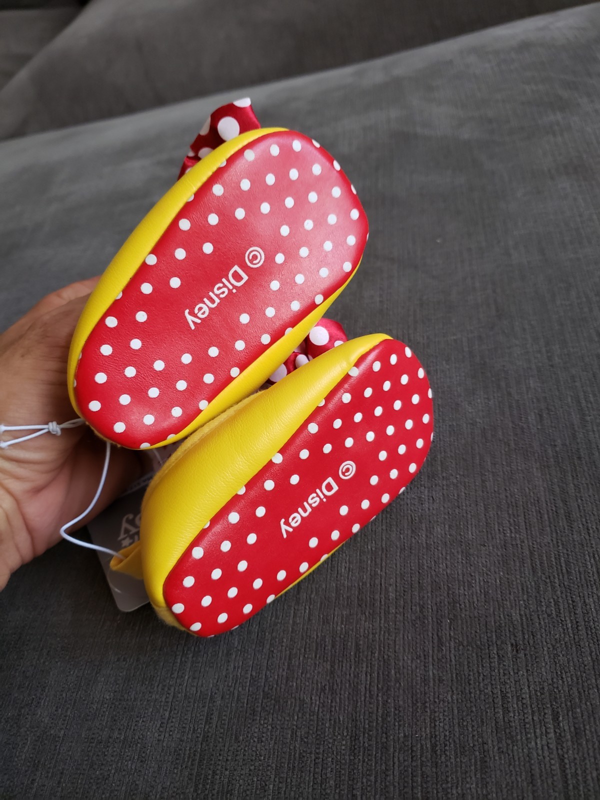 RARE - Disney Baby Minnie Mouse Costume Booties Yellow Red Polka Dot Bow 6-12...