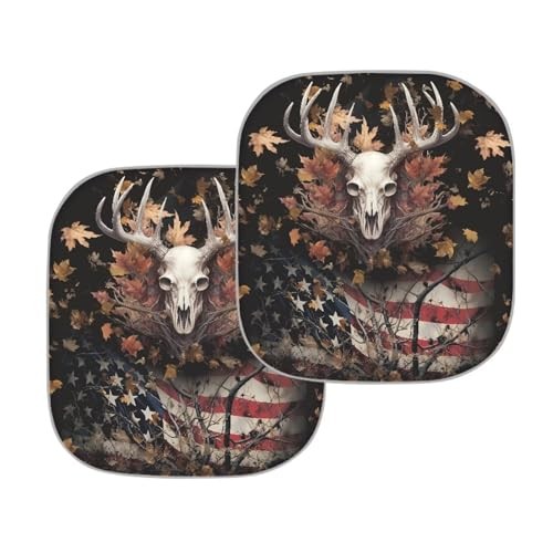 Deer Skeleton Car Windshield Sunshade Front Window Sun Shade skull and flag