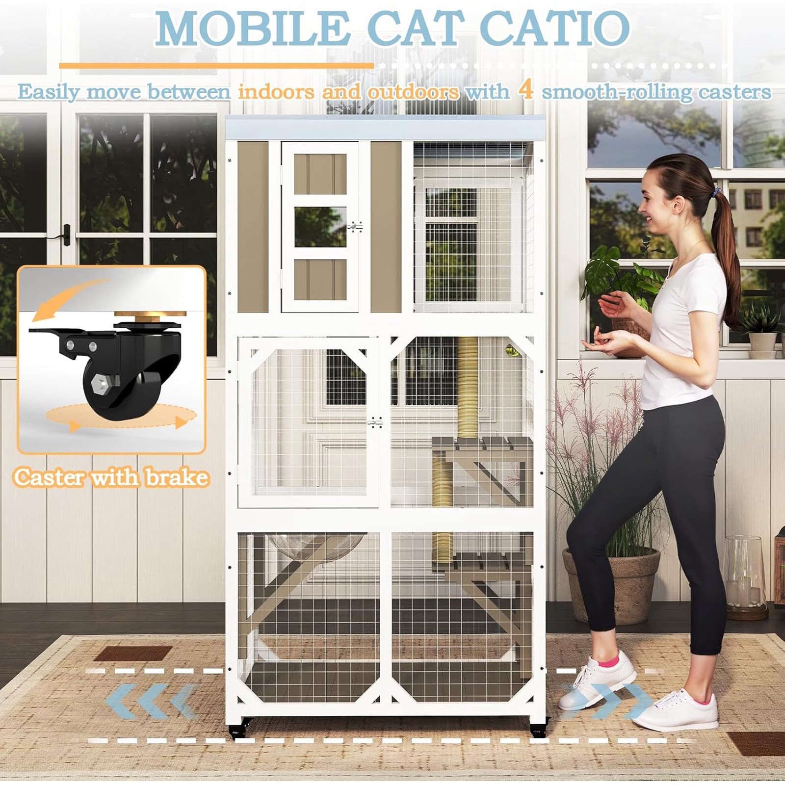 Petscosset Large Wooden Catio Outdoor Cat Enclosure, Window Cat House