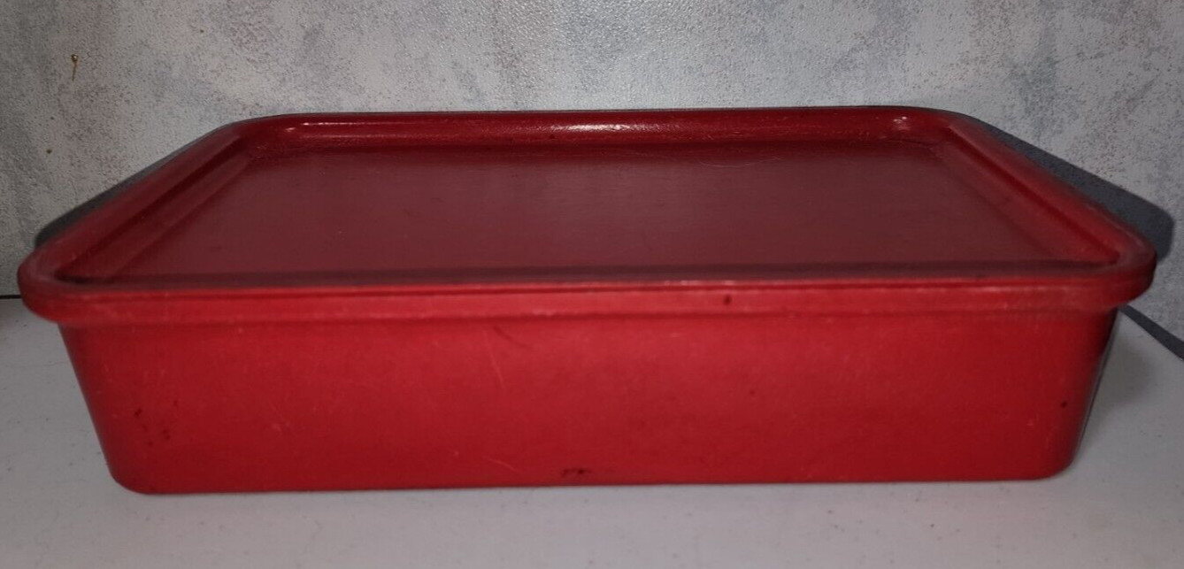 Molded Fiberglass Toteline Tray Storage Container With Lid RED 9in x 5.5in x 2in