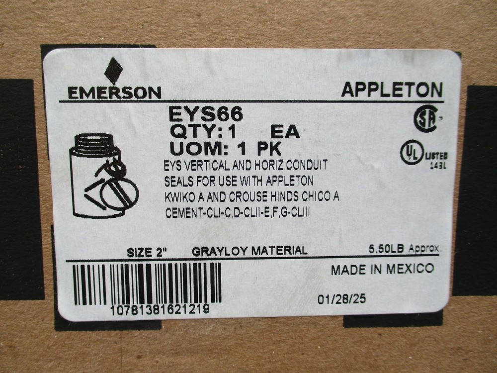 APPLETON EYS66 2" EXPLOSION PROOF SEAL OFF EYS CROUSE HINDS *SAME DAY SHIP