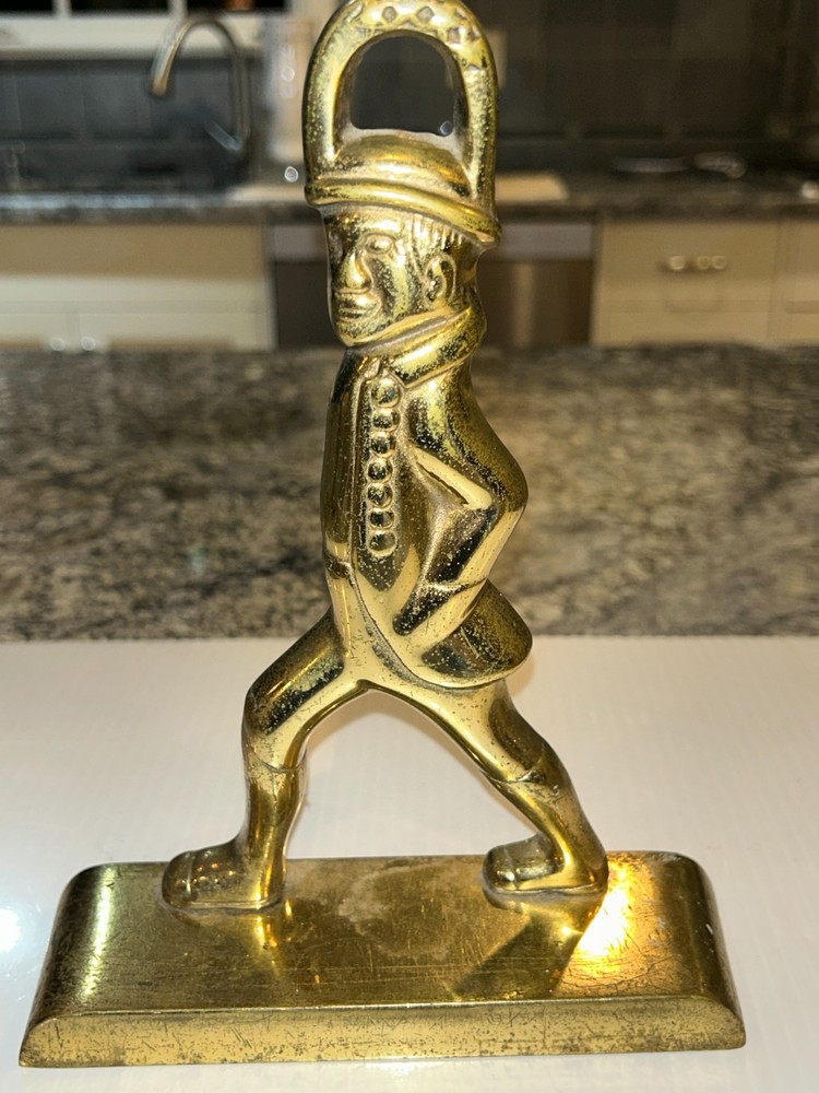Vintage Solid brass Figural Doorstop, Walking Man, 8.5"H