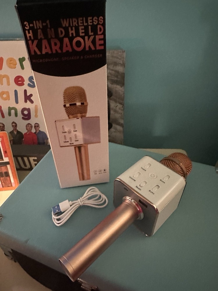 3-in-1 Wireless Karaoke Microphone Rose gold Bluetooth USB Speaker Echo Control