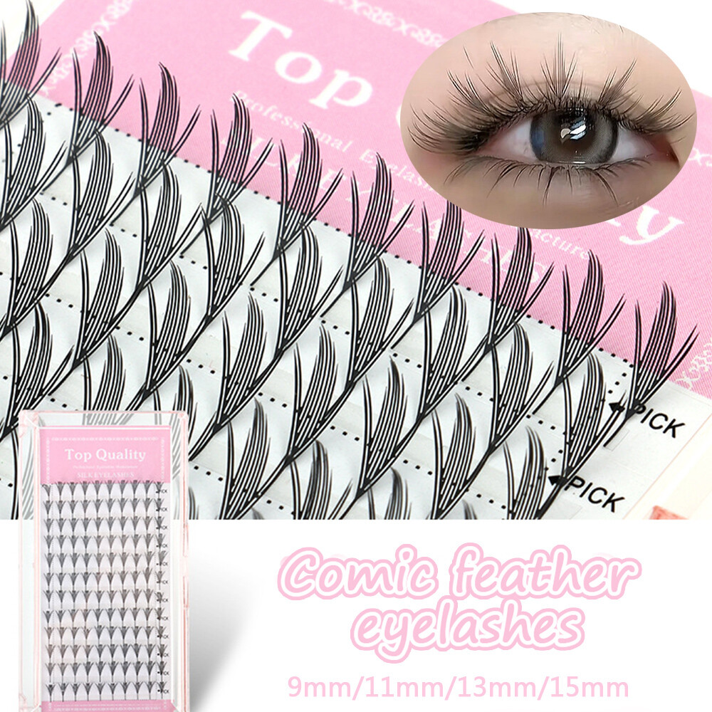 120Clusters Comic Spire Pteris Eyelashes Feather Shape Eyelashes Auto Flowering❥