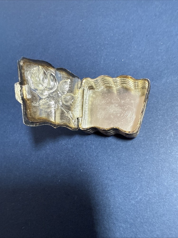 Vintage Solid Silver Book shape PillBox with rose , Snuff Box
