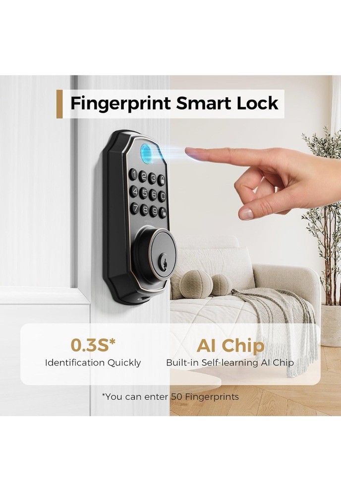 ARPHA Fingerprint Smart Door Lock Bluetooth Keyless Entry Deadbolt APP Control