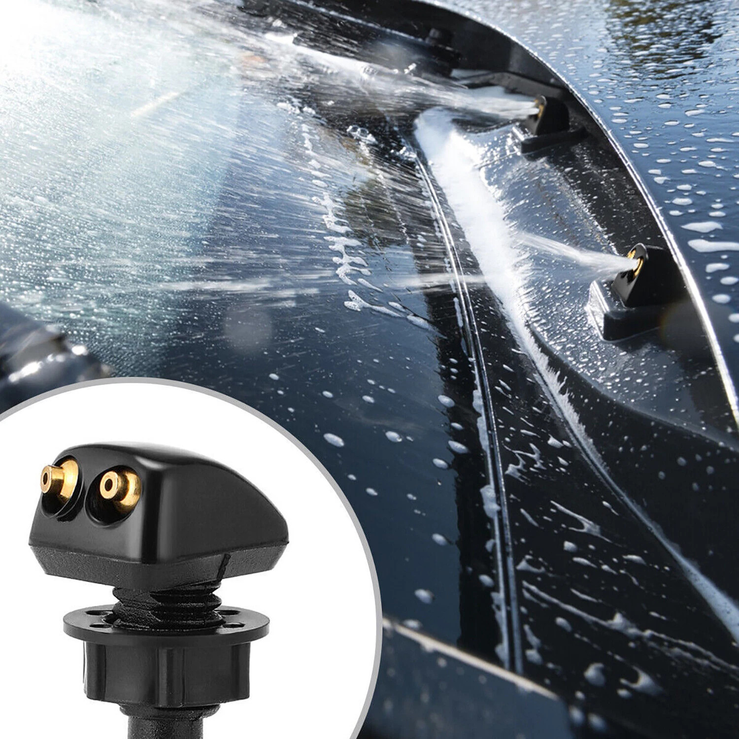 2Pcs Car Windshield Wiper Washer Water Spray Jet Nozzle + 9.8Ft Hose + Connector