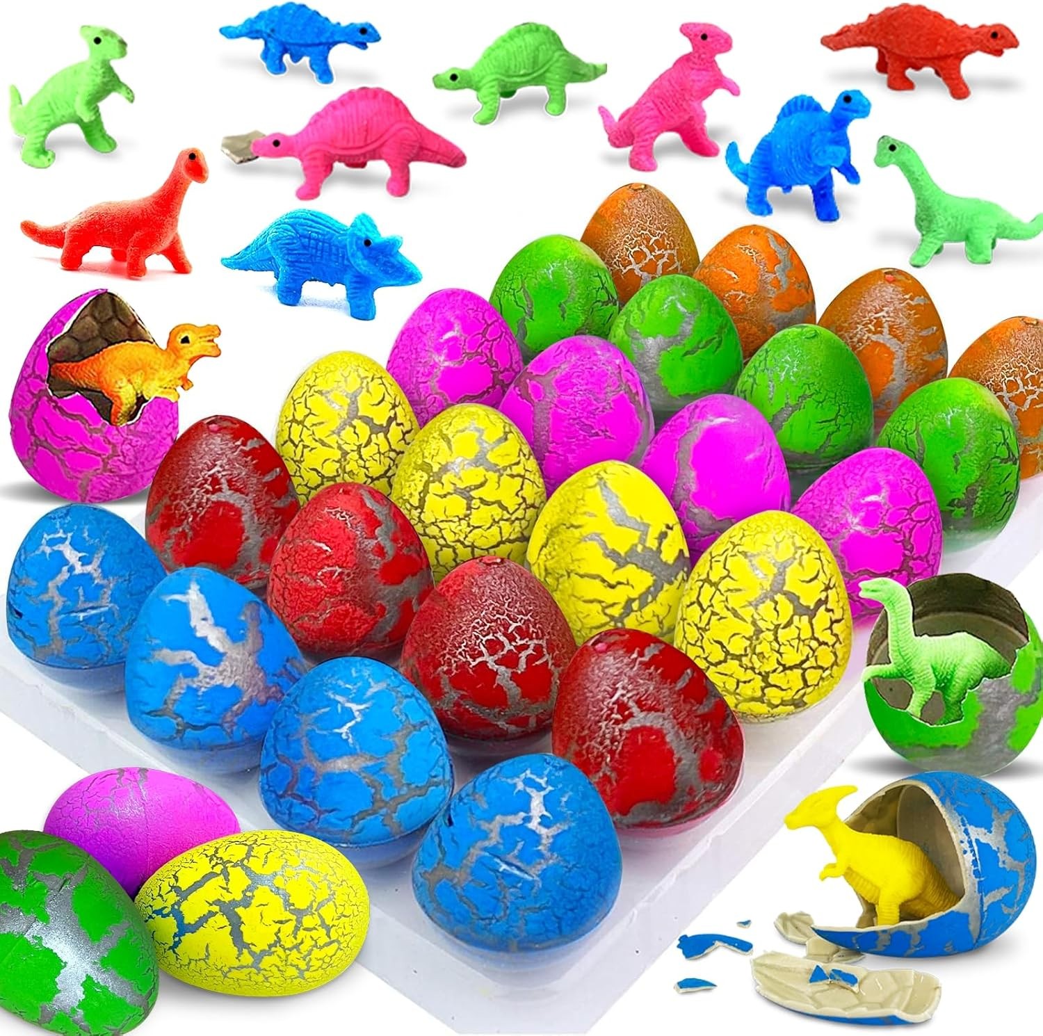 24 Pcs Large Hatching Dinosaur Eggs Easter Party Favors, Easter Egg Filled Toys