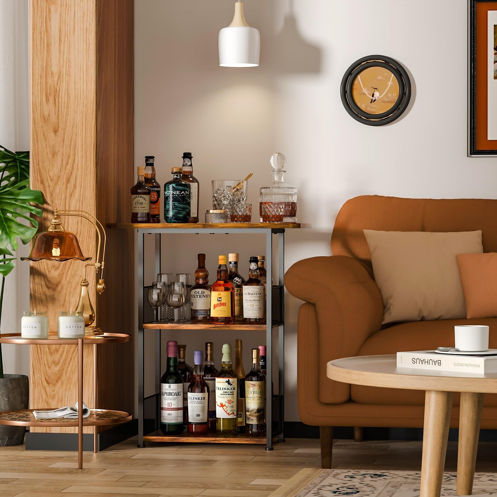 Floor Standing Freestanding Whiskey Rack: 3 Tier Wine Rack Mini Bar Table Cor...