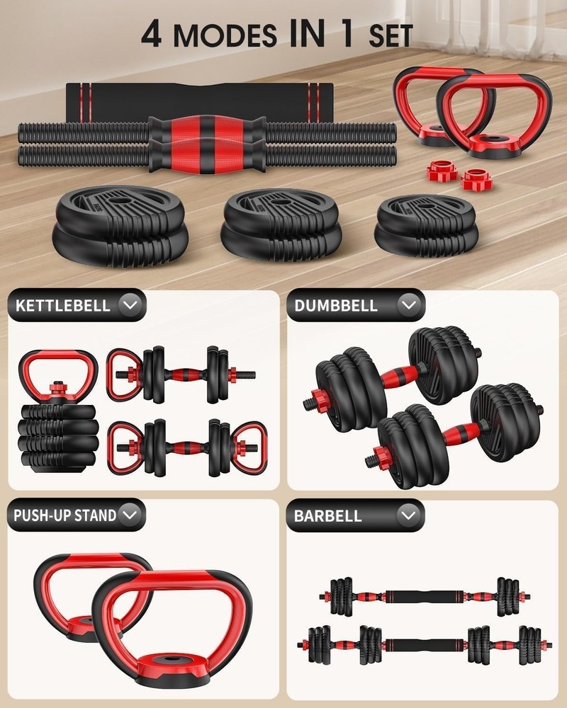 Adjustable Dumbbells (10-90lbs) - Multi-Functional Exercise Kit