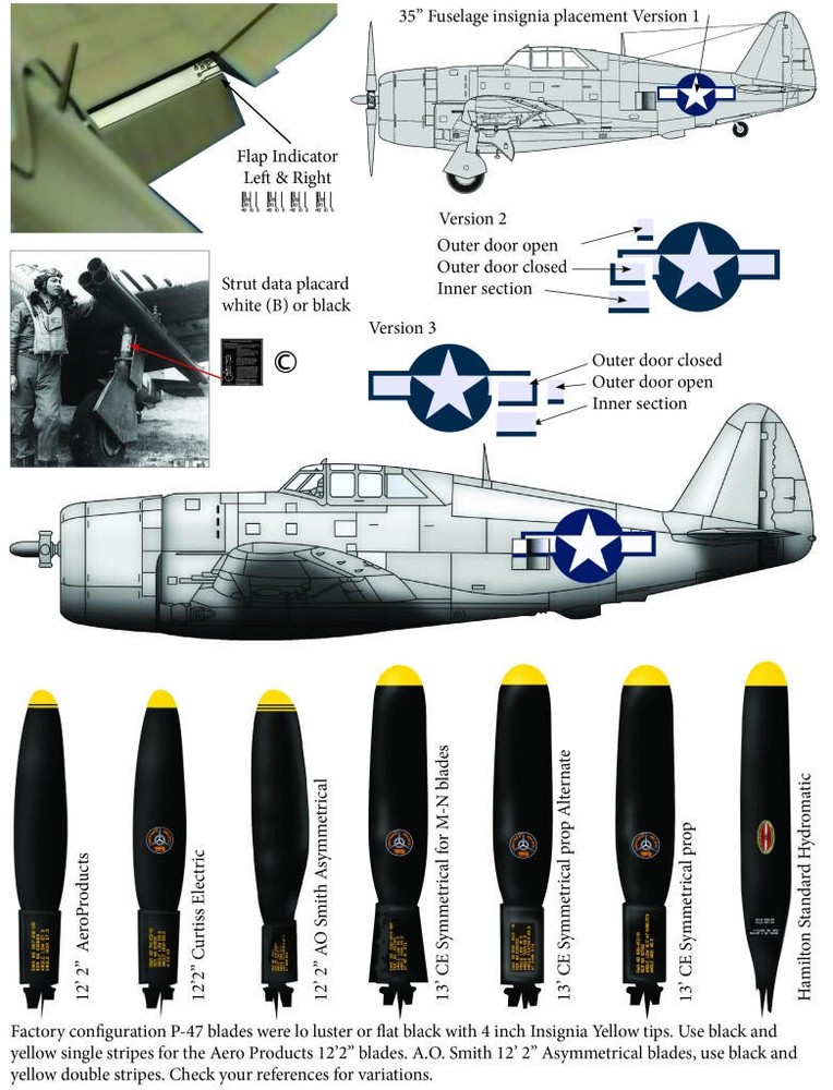 1/48 Thundercals P-47 Thunderbolt Type 4 Insignia + data 2 decal set