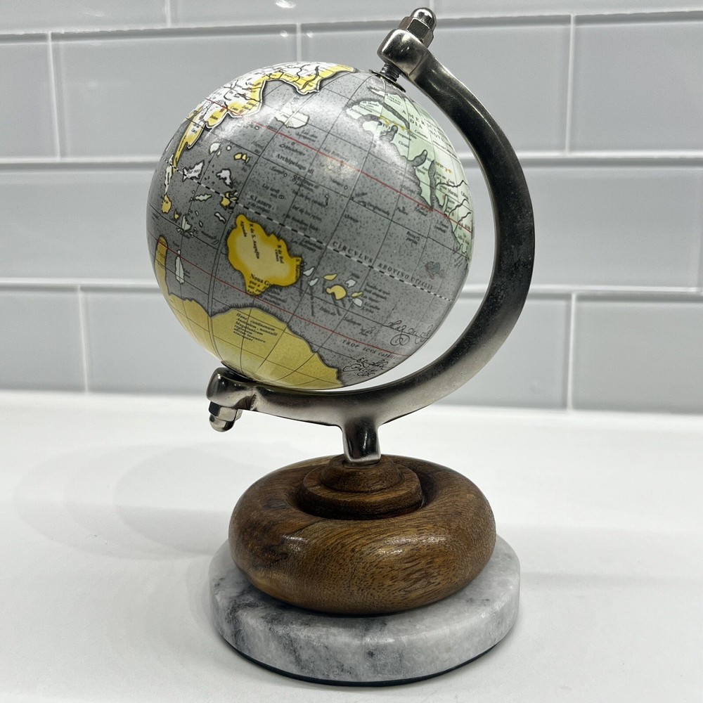 Small Desktop Globe Decoration Marble and Wood Base