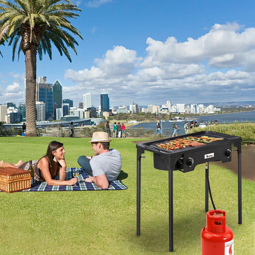 Propane 150000 BTU Double 2 Burner Gas Cooker Stand Stove Outdoor BBQ Grill