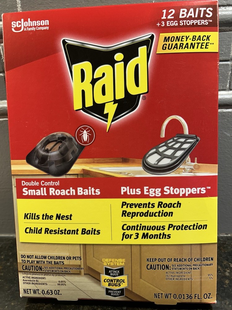 Raid Double Control: 12 Small Roach Baits Plus 3 Egg Stoppers 2 Box Lot