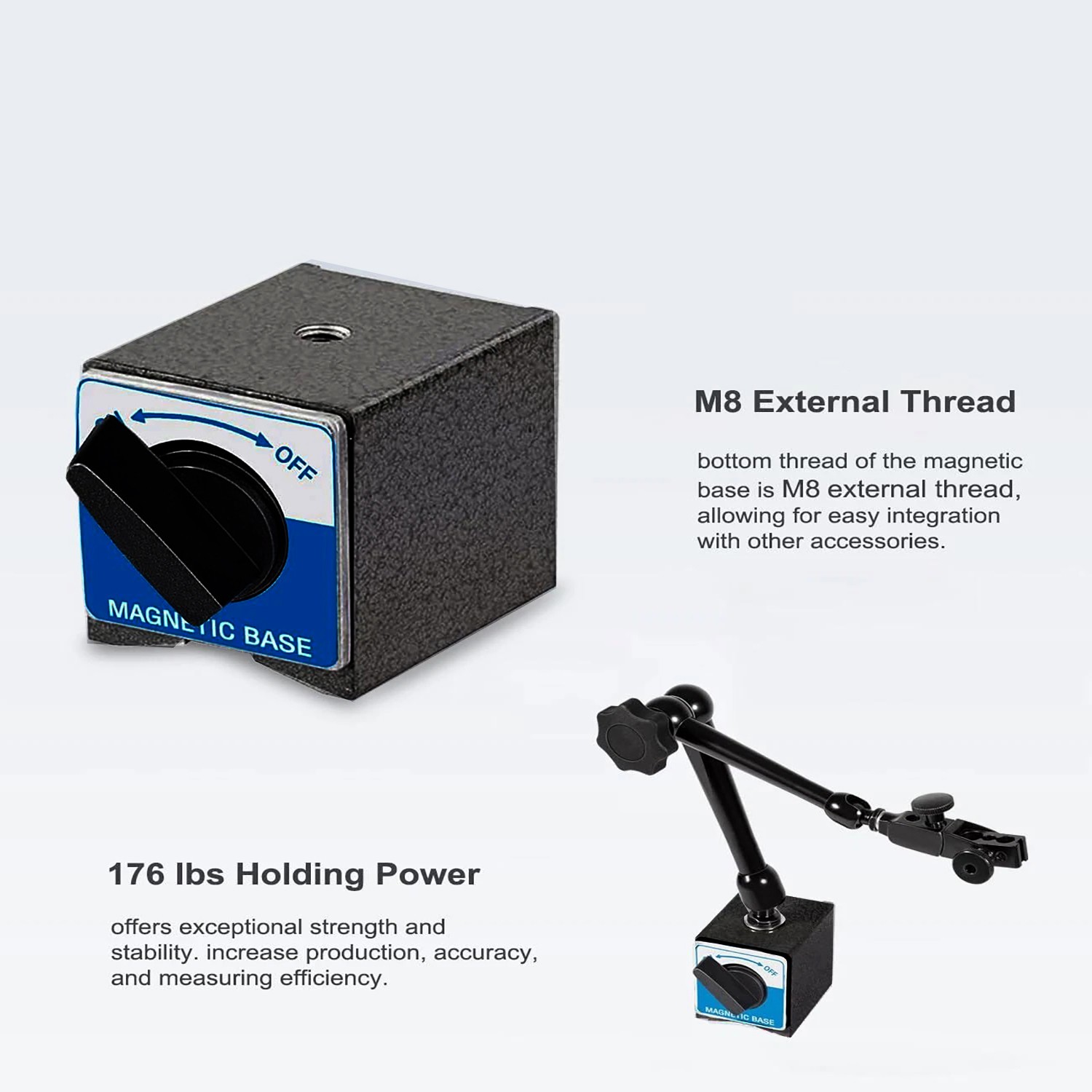 DG61003 H-295 Noga Dial Test Indicator Holder with 176 Lbs Magnetic Base