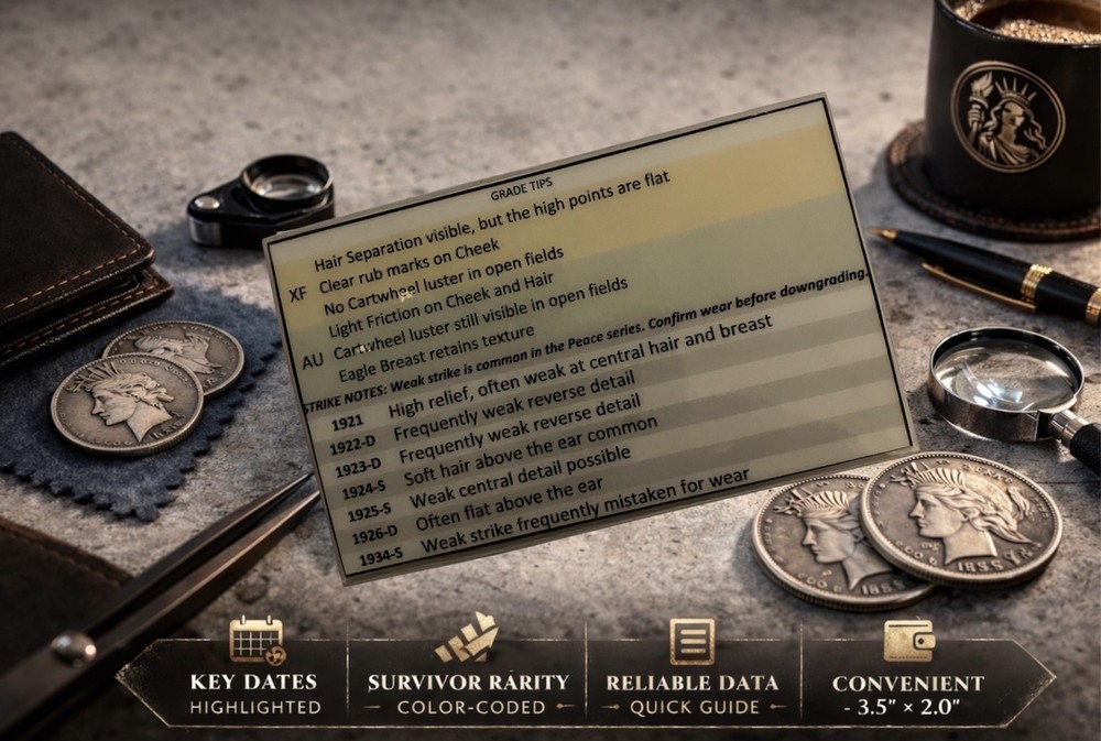 Morgan & Peace Dollar Key Dates Rarity Guide Pocket Reference Cheat Sheet Bundle