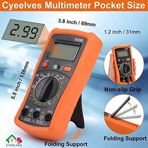 Digital Multimeter, Multimeter with AC DC Voltmeter & Ohm Volt Amp Orange