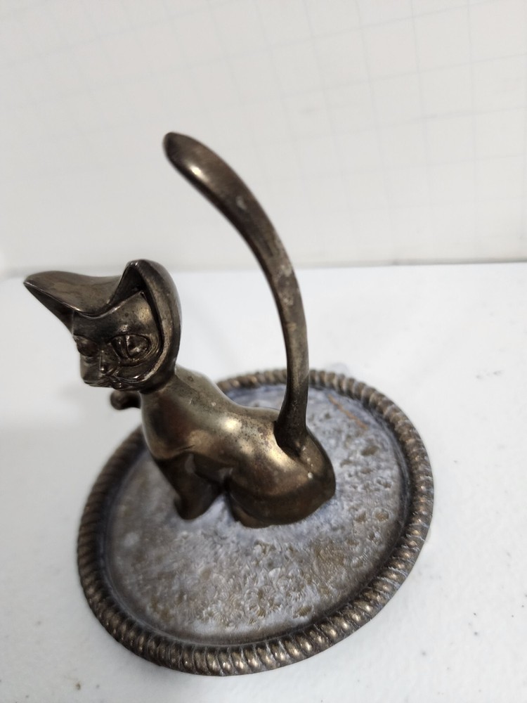 Vintage Silver Plate Cat Ring Holder Trinket Dish