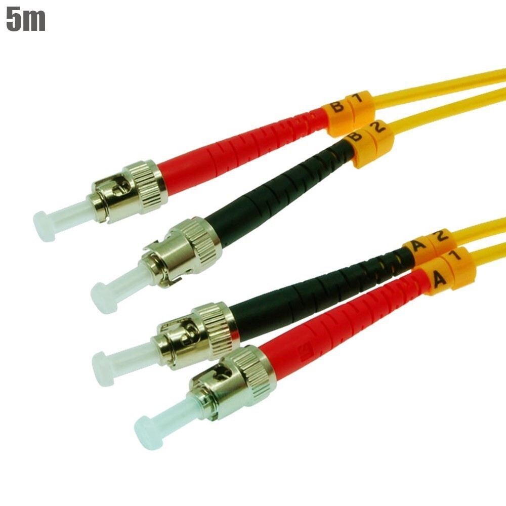 5M ST-ST Duplex Singlemode 9/125 Optical Fiber Optic Network Cable Patch Cord