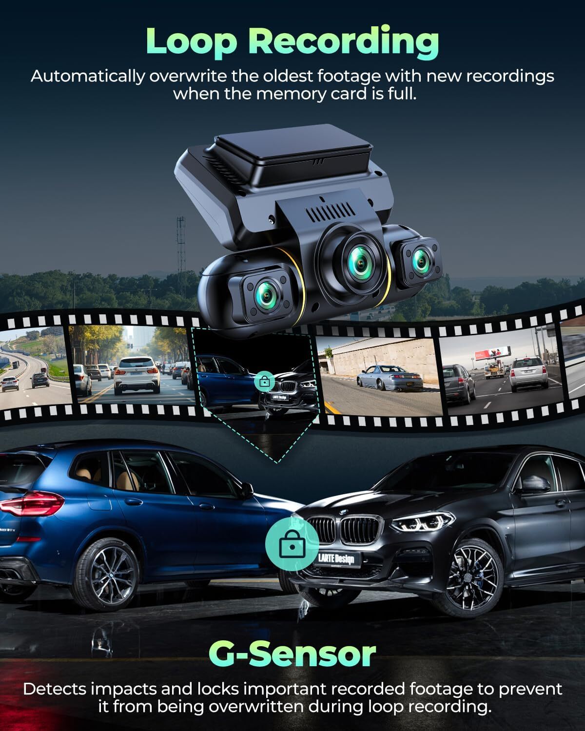 Dash Cam 4 Channel 360° Front Rear Inside DashCam, FHD 1080P Car Camera 128GB