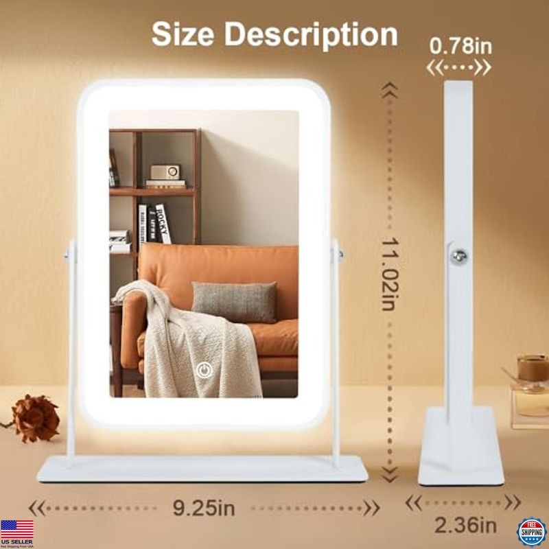 Rechargeable LED Vanity Mirror with Lights,11"×9" Small Desk Makeup Mirror with