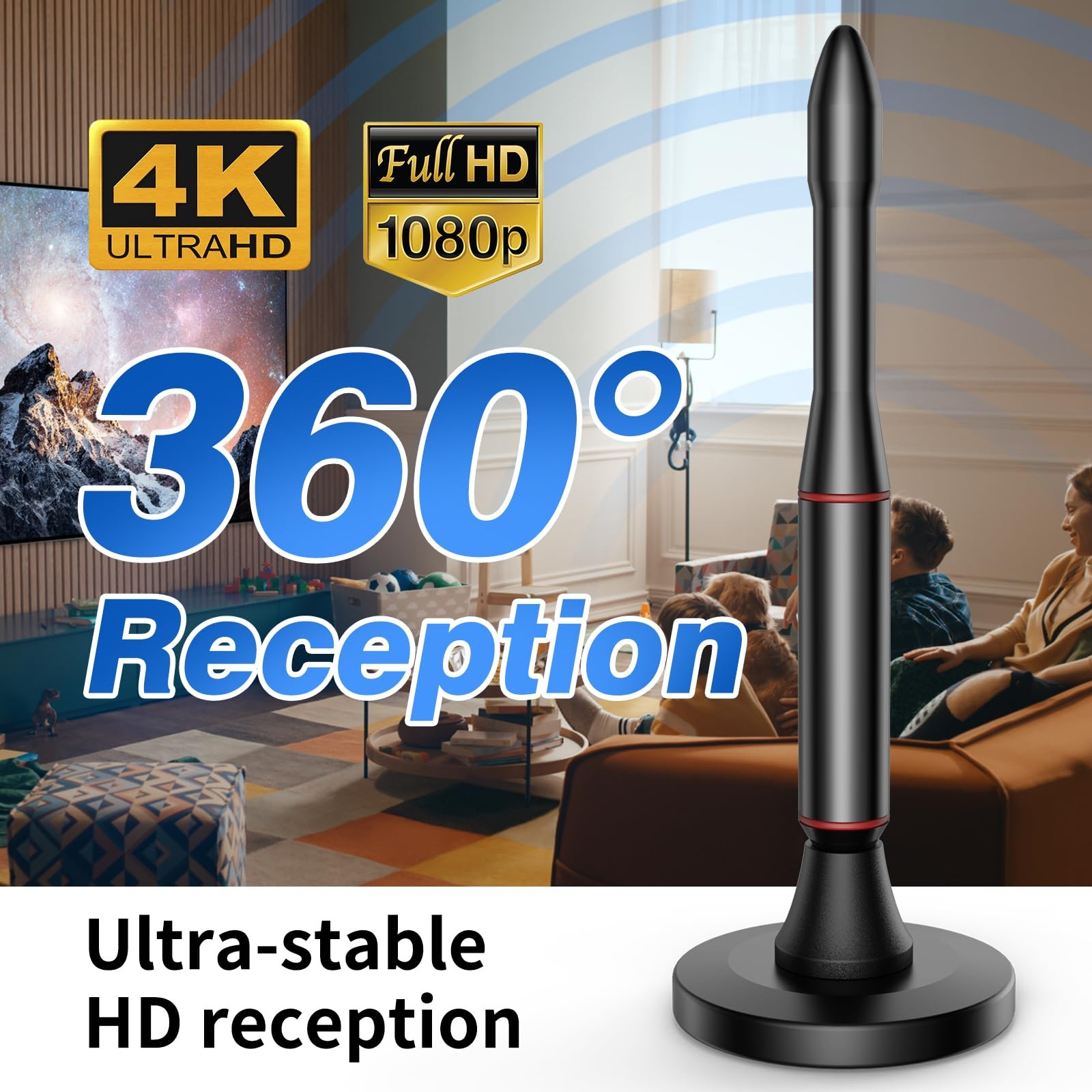 Digital TV Antenna Indoor 650+ Mile Long Range for Smart TV Supports 4K 1080p