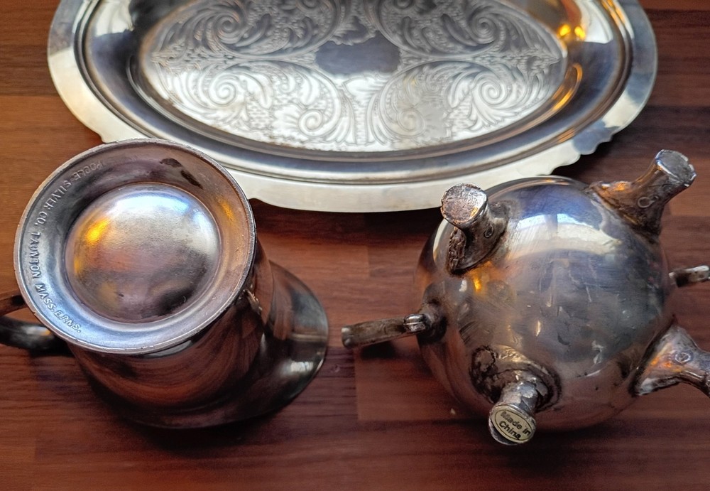VTG Stearling Silver Tea Set - Cream & Sugar + Serving Tray Eclectic Retro Decor