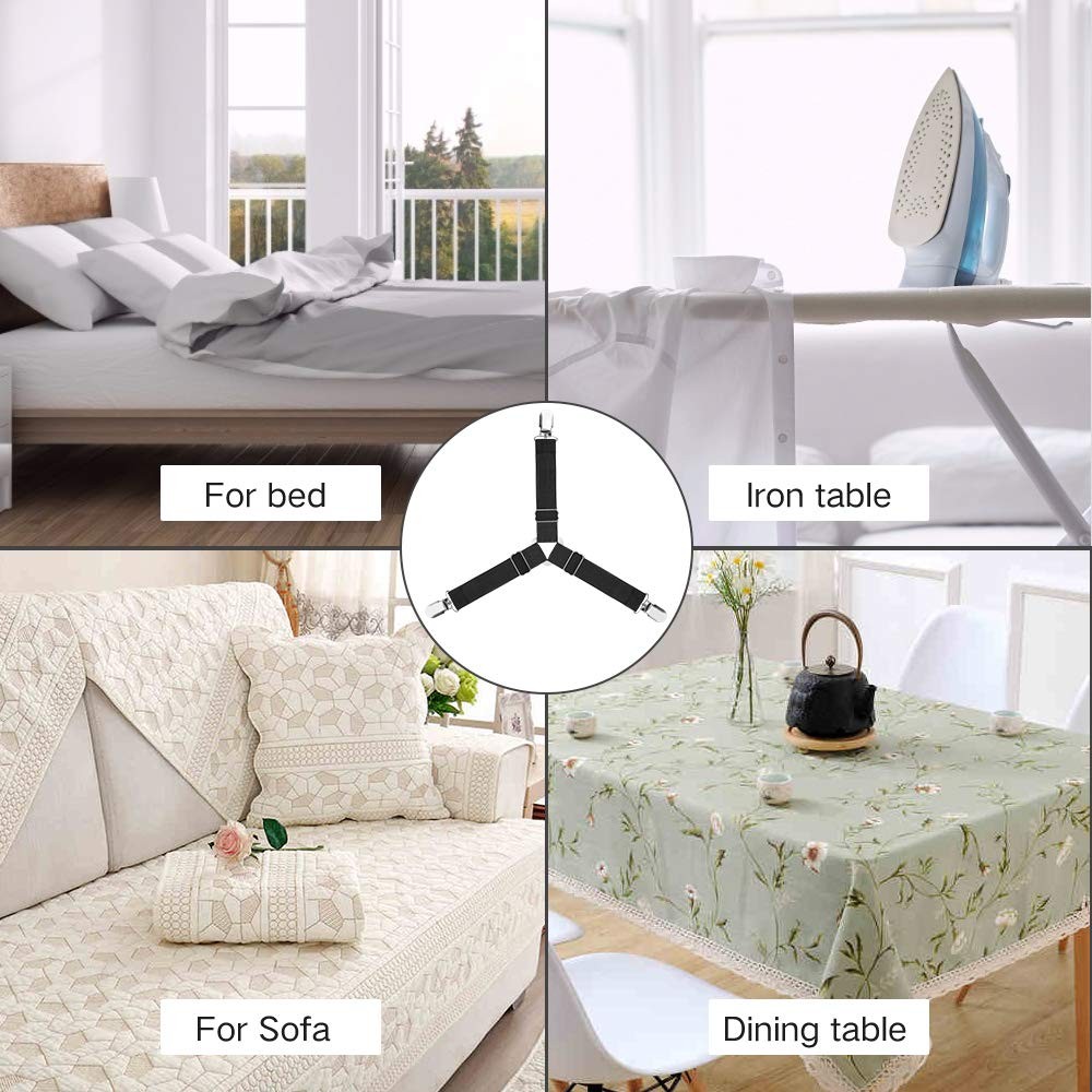 4 Pack Adjustable Bed Sheet Holders Fitted Sheet Straps with Clips for Mattress