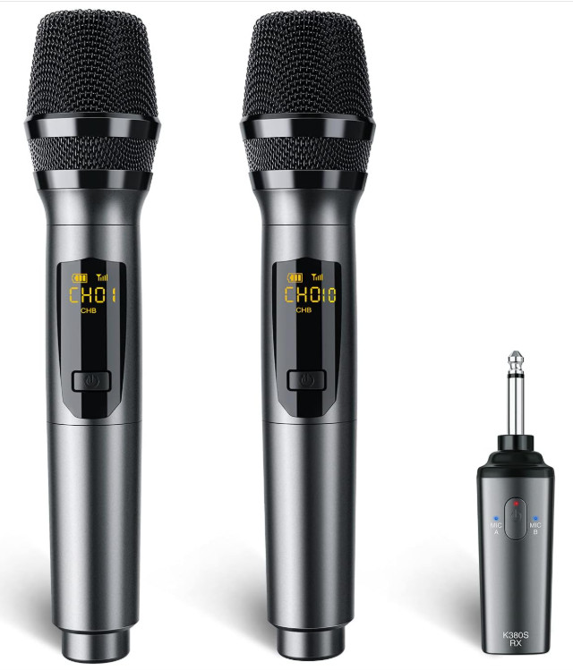 Sistema de Micrófonos Inalámbricos Recargables Duales con Receptor Karaoke,Nuevo